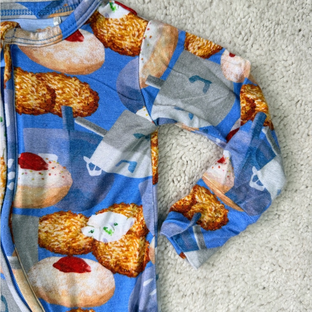 Posh Peanut Hanukkah Print Kids Footie Zipped One Piece - Picture 6 of 12